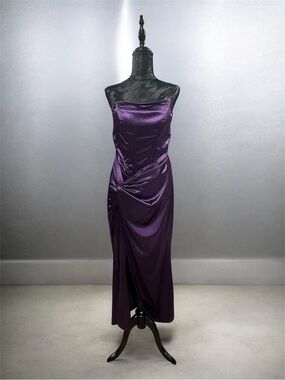 SHEIN Strapless Satin Draped Midi Dress in Purple